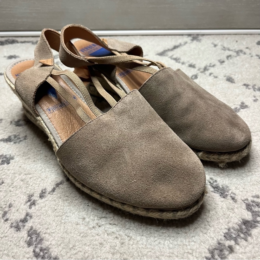 VERBENAS Maika Beachy Boho Tan Genuine Leather Slip On Espadrille Wedges - Picture 3 of 11